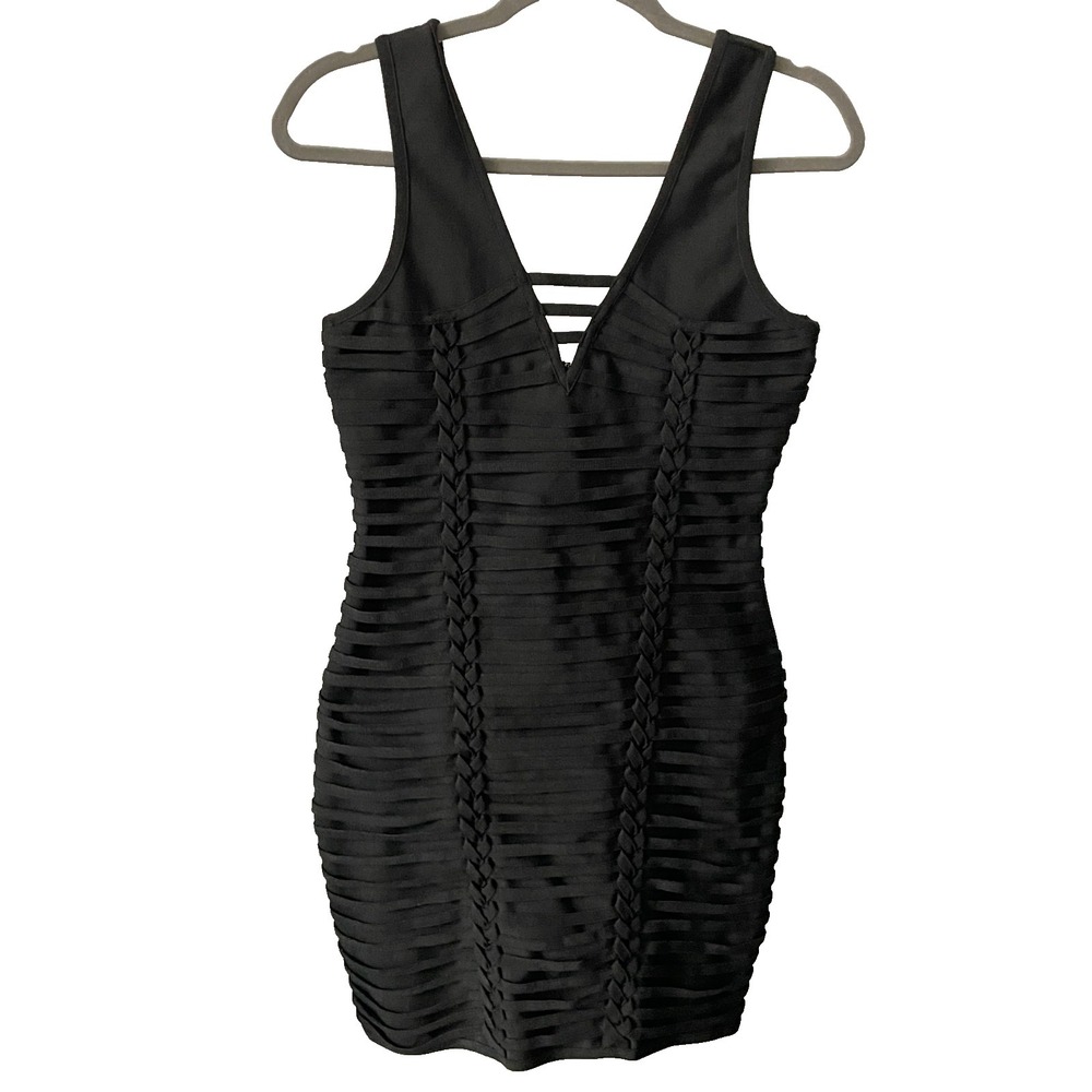 bebe black bandage dress | Dresses | Bebe Plunge Neck Womens Small Stretch V Neck Zip Up Strappy Tumble Dry Low Allure Bridal a line long sleeve Monogram:Monogram